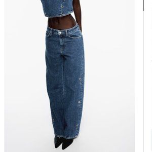 NWT ZARA Z1975 HIGH RISE FULL LENGTH STRAIGHT CUT RING JEANS MID-BLUE